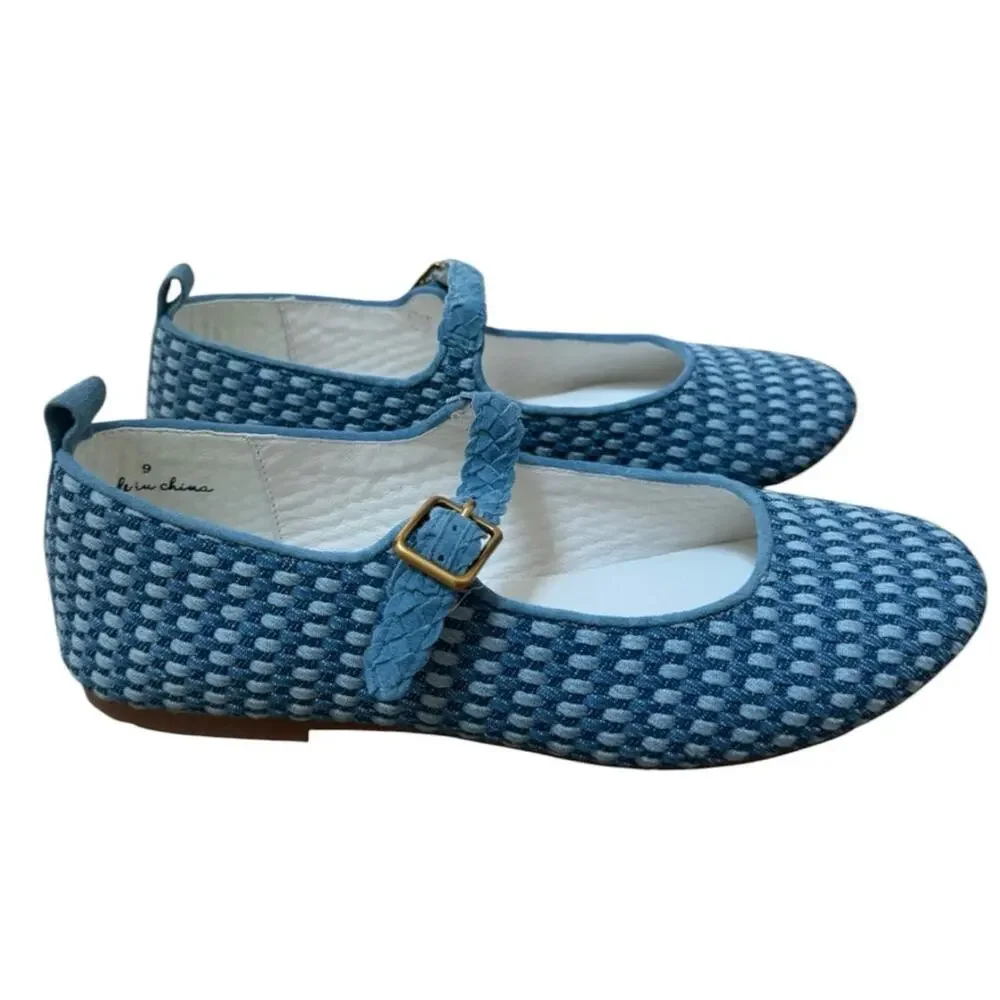 Charlotte Stone Raleigh Woven Mary Jane Ballet Flats Denim Blue Size 9